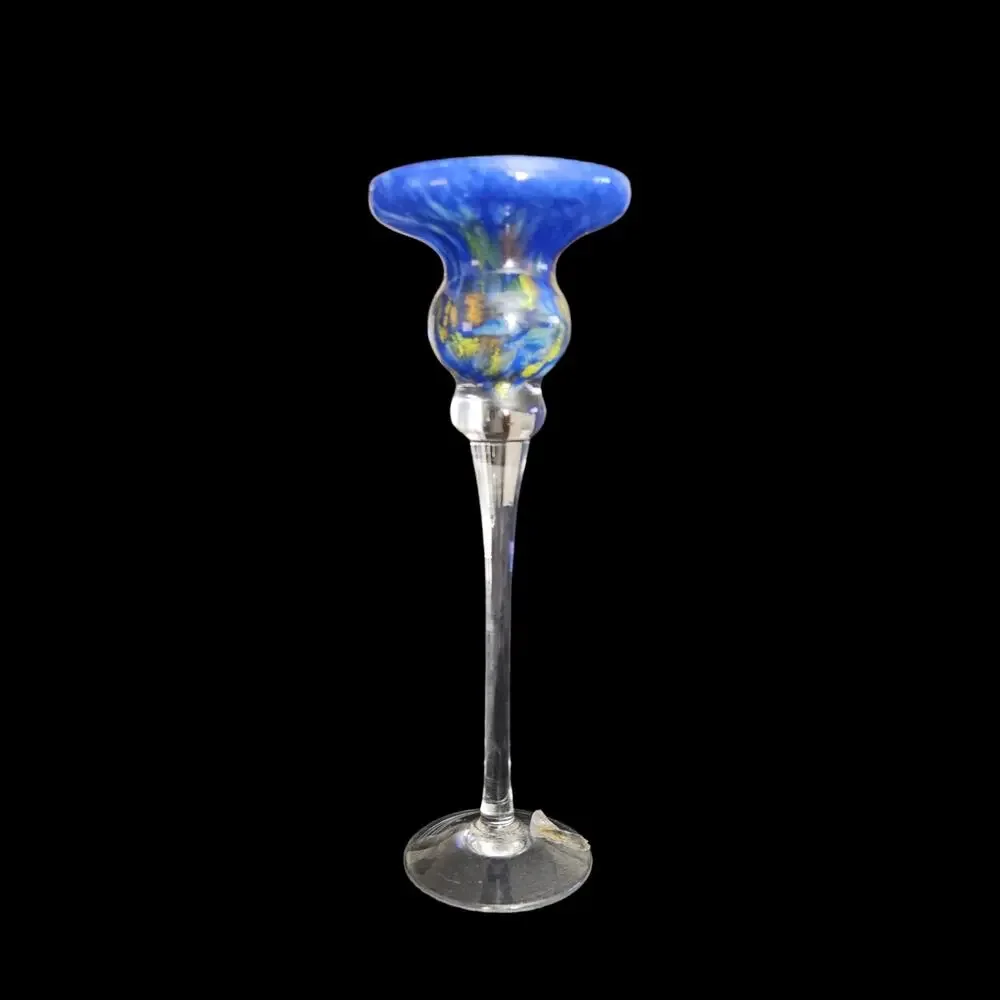 MA.VI Group Italian Art Glass Blue Swirl Bud Vase Candle Holder 10.5
